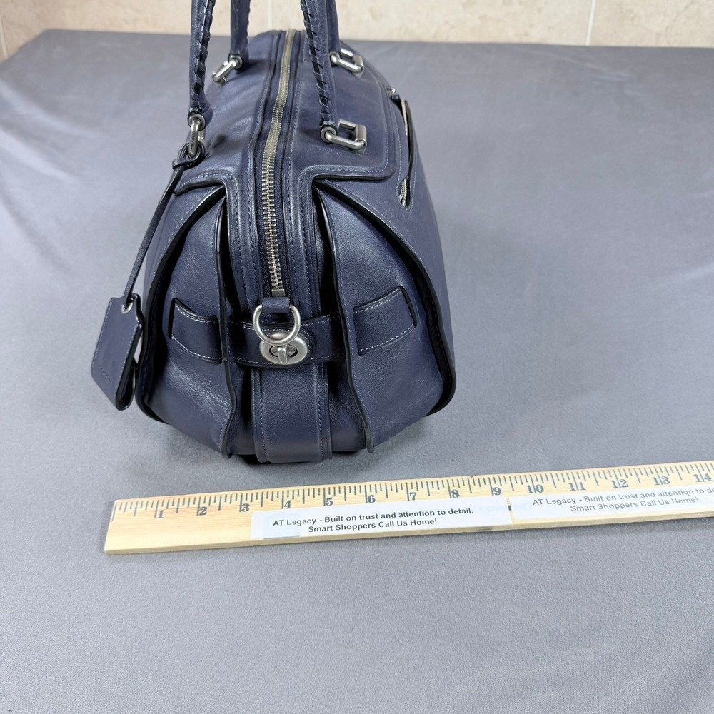 Coach Ace Satchel Glovetanned Leather Navy Blue 12x8x6.5 Braided Handles 37017 - Picture 12 of 16